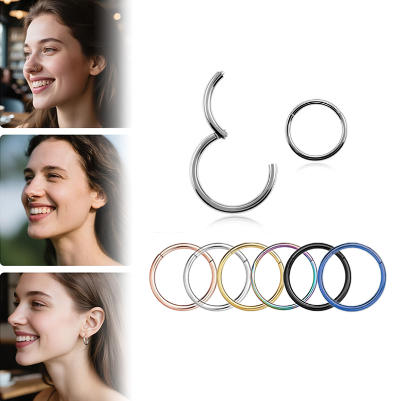 Body Jewelry Nose Ring - 16G 316L Surgical Steel Hinged Clicker