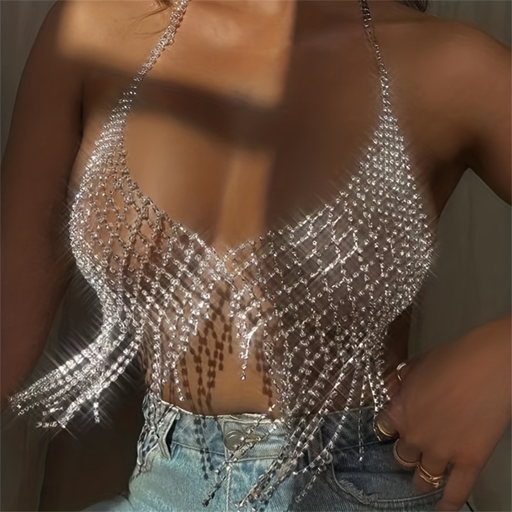 Body Jewelry Bra - Sexy Shiny Mesh Crystal Bra Chain