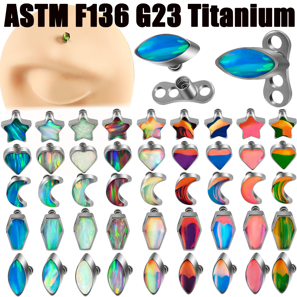 Body Jewelry Dermal - 1PC Titanium Flash Film&Opal Moon&Coffin&Heart Shape