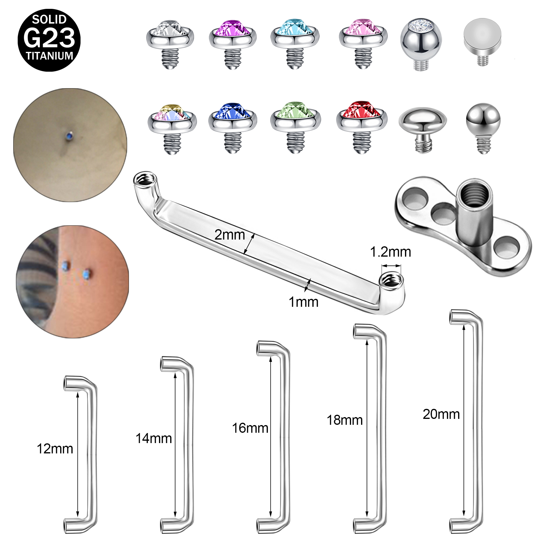 Body Jewelry Dermal - ZS 1PC 16G G23 Titanium Vertical