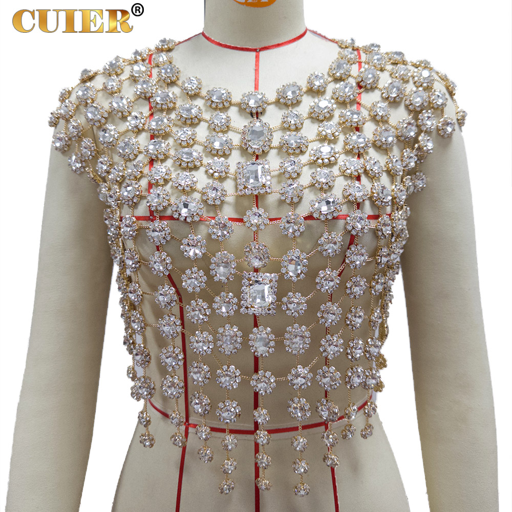 Body Jewelry Luxury - CUIER Women's Gold Rhinestone Top with