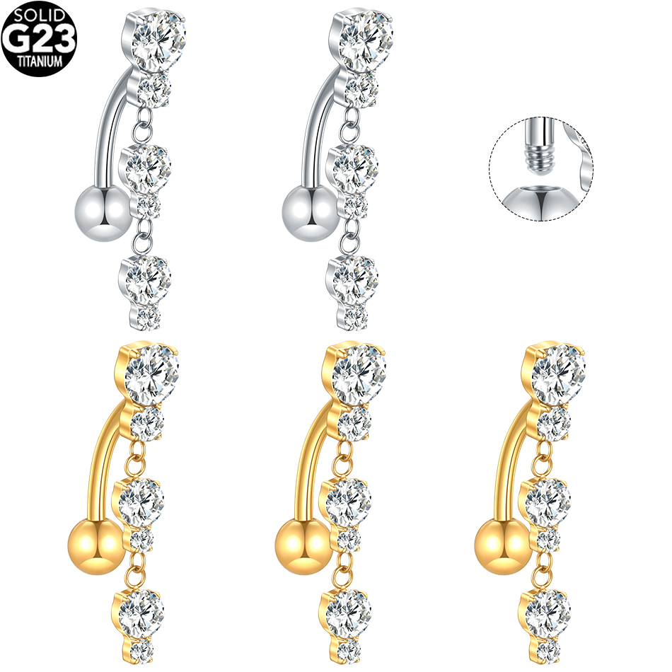 Zoor Body Jewelry - 1/5PCS Titanium Reversed Bar CZ 14G