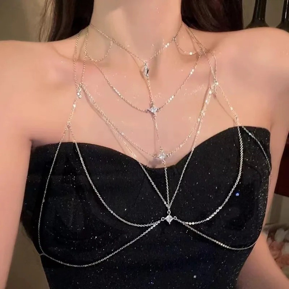Glitter Rhinestone Bust Chain  - Body Jewelry Chest avaliação e preço