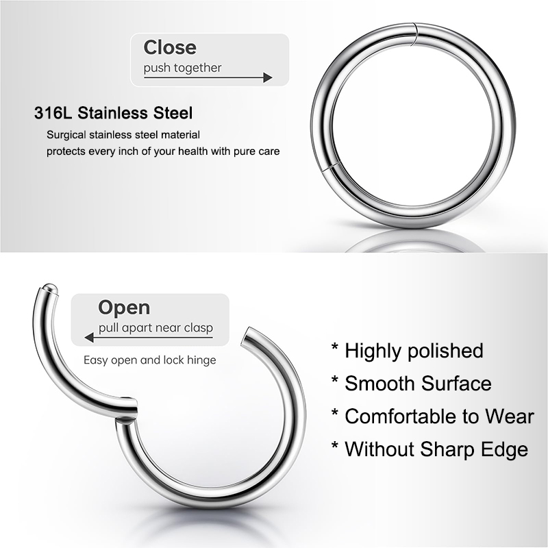 16G 316L Surgical Steel Hinged - Body Jewelry Nose Ring avaliação e preço