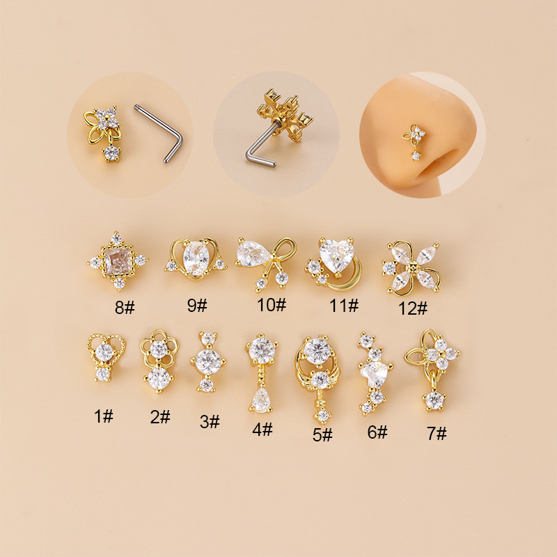 20G L-Shaped Cubic Zircon Nose - Body Jewelry Nose Ring avaliação e preço