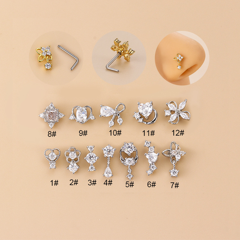 20G L-Shaped Cubic Zircon Nose - Body Jewelry Nose Ring avaliação e preço
