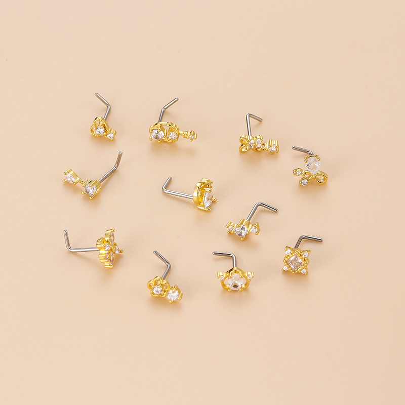 20G L-Shaped Cubic Zircon Nose - Body Jewelry Nose Ring avaliação e preço