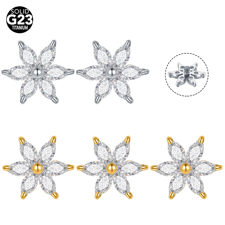 1/5PCS Titanium Crystal Flower - Body Jewelry Dermal avaliação e preço