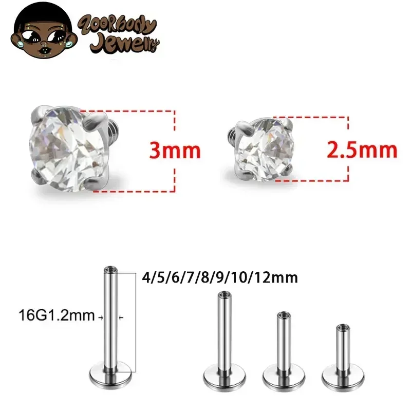 1Pcs G23 Titanium Piercing CZ  - Zoor Body Jewelry avaliação e preço