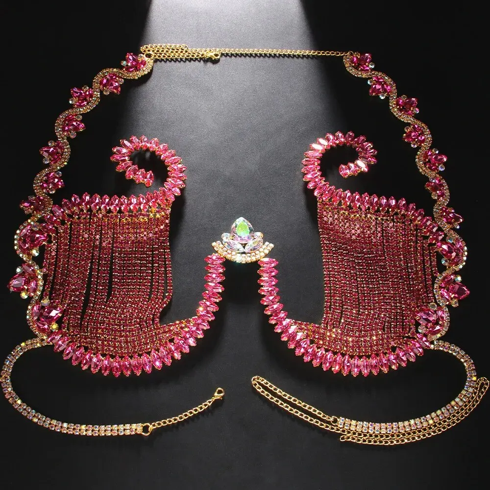 Rave Pink Crystal Chest Bracke - Body Jewelry Chest avaliação e preço
