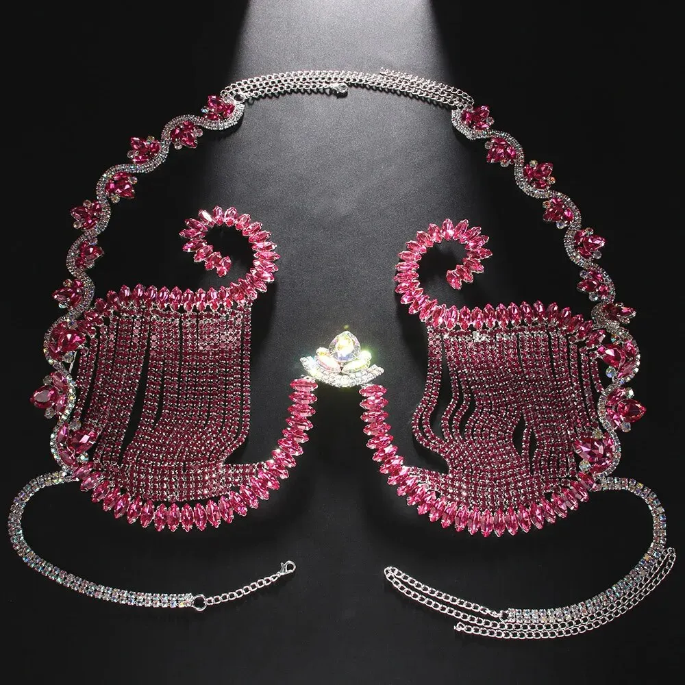 Rave Pink Crystal Chest Bracke - Body Jewelry Chest avaliação e preço