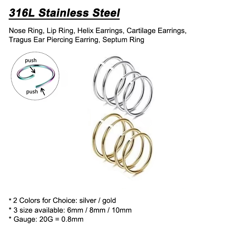 6pcs/lot Hypoallergenic Nose R - Body Jewelry Nose Ring avaliação e preço