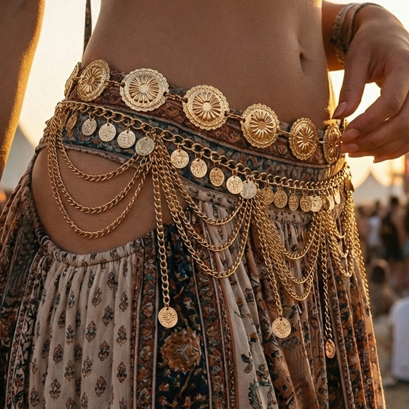 Vintage Tribal Coin Fringe Wai - Body Jewelry Gold Plated avaliação e preço