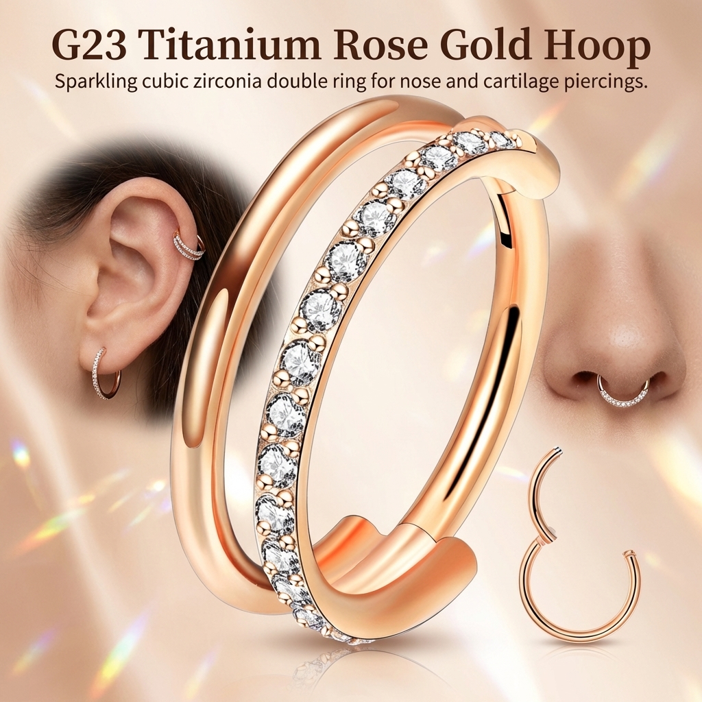 G23 Titanium Nose Ring With Zi - Body Jewelry For Sensitive Skin avaliação e preço