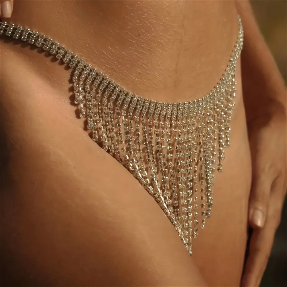 Sexy Crystal Tassel Thong Shor - Body Jewelry Bra avaliação e preço