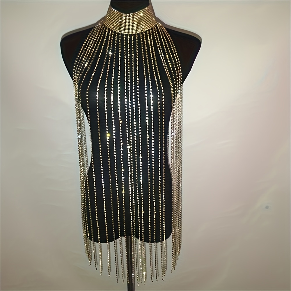 Sexy Rhinestone Bra Body Chain - Body Jewelry Chest avaliação e preço