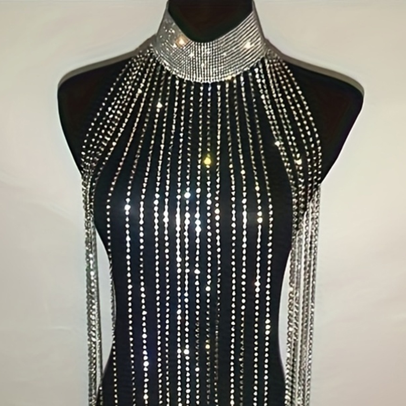 Sexy Rhinestone Bra Body Chain - Body Jewelry Chest avaliação e preço